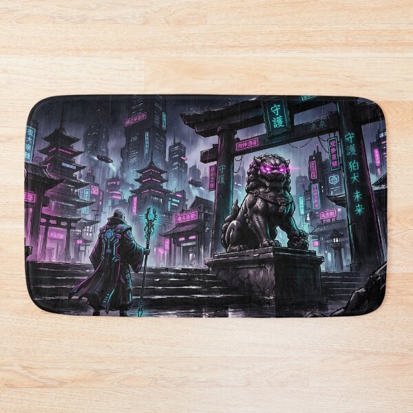 Item preview, Cyberpunk Guardian Lion Torii Gate Sci-Fi Art designed and sold by Osmose-Studio ⭐⭐⭐⭐⭐.