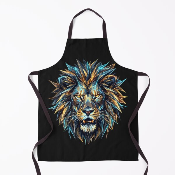 Item preview, Geometric Crystal Lion Head - Low Poly Abstract Art with Metallic Gold & Electric Blue in black background designed and sold by Nosyla Ink.