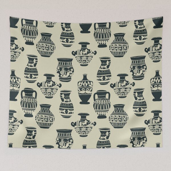 Item preview, Classical Greek Amphorae Vases Pattern Sage Green designed and sold by Claudia S. Design.
