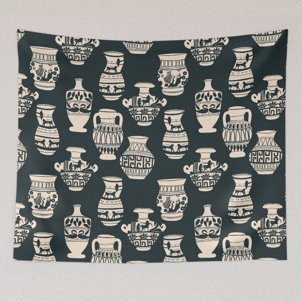 Item preview, Classical Greek Amphorae Vases Pattern Charcoal Black designed and sold by Claudia S. Design.