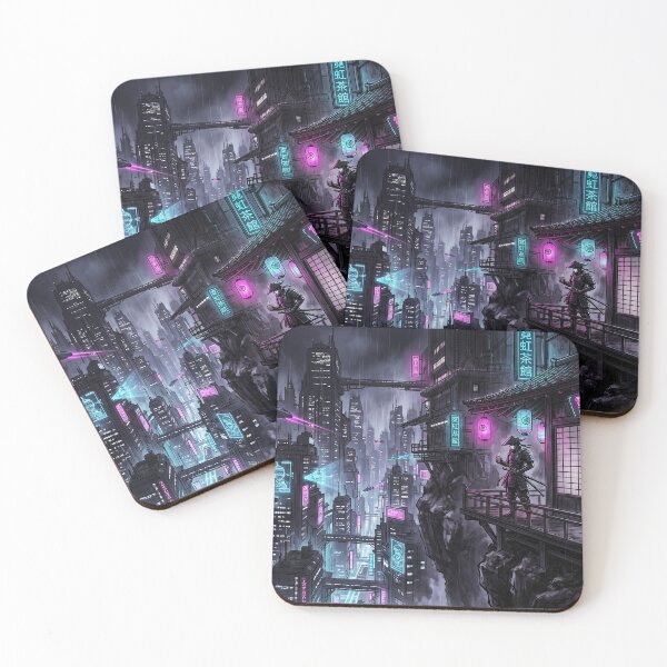 Item preview, Cyberpunk Samurai Tea House Neon City Art designed and sold by Osmose-Studio ⭐⭐⭐⭐⭐.