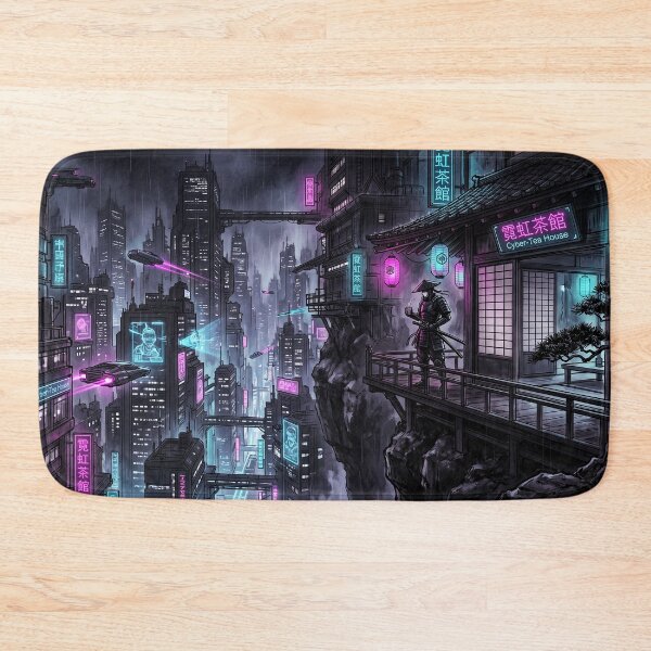 Item preview, Cyberpunk Samurai Tea House Neon City Art designed and sold by Osmose-Studio.