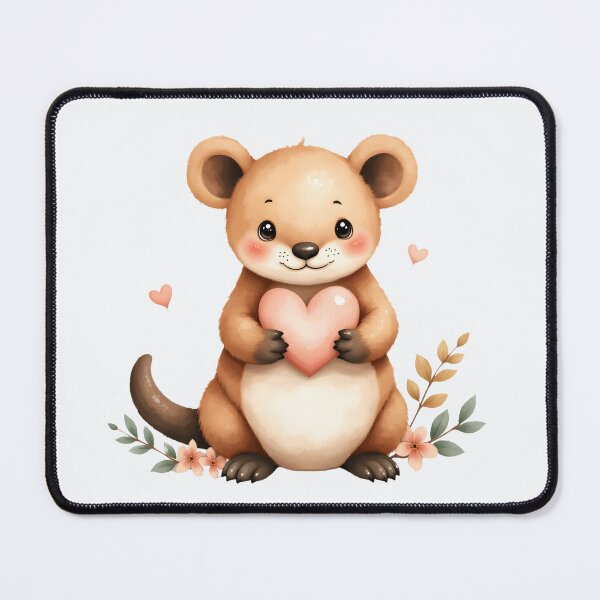 Item preview, Cute Baby Platypus Hugging Pink Heart With Flowers designed and sold by Passionread.