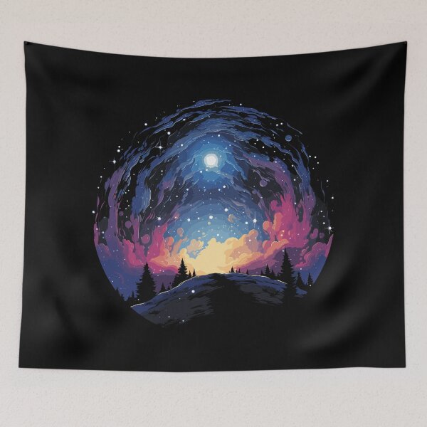 Item preview, Starry Night Sky Galaxy Pine Forest Painterly Space Art designed and sold by NaturesRepose.