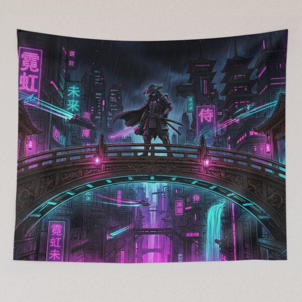 Item preview, Cyberpunk Samurai Bridge Neon Tokyo Art designed and sold by Osmose-Studio.