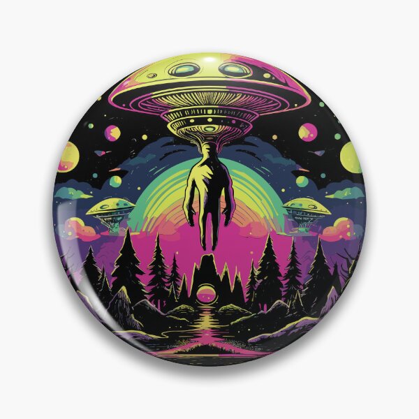 Item preview, Psychedelic Alien UFO Encounter Neon Trippy Space Art designed and sold by NaturesRepose.