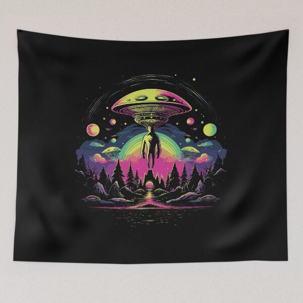 Item preview, Psychedelic Alien UFO Encounter Neon Trippy Space Art designed and sold by NaturesRepose.