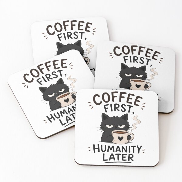 Item preview, Coffee First Humanity Later Funny Black Cat Design designed and sold by INVITOARTE.