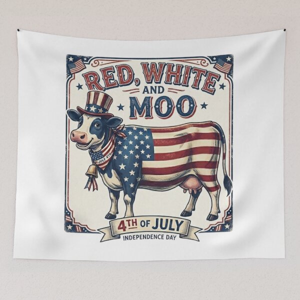 Item preview, Red White and Moo – Patriotic Highland Cow 4th of July Design designed and sold by MerchlyMike.