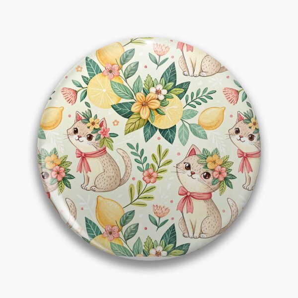 Item preview, Cute Lemon Cats Floral Pattern designed and sold by Petal & Pattern Co.
