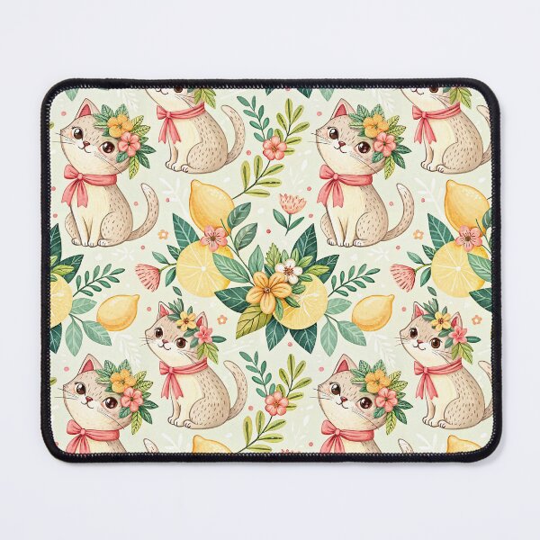 Item preview, Cute Lemon Cats Floral Pattern designed and sold by Petal & Pattern Co.