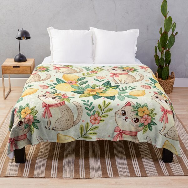 Item preview, Cute Lemon Cats Floral Pattern designed and sold by Petal & Pattern Co.