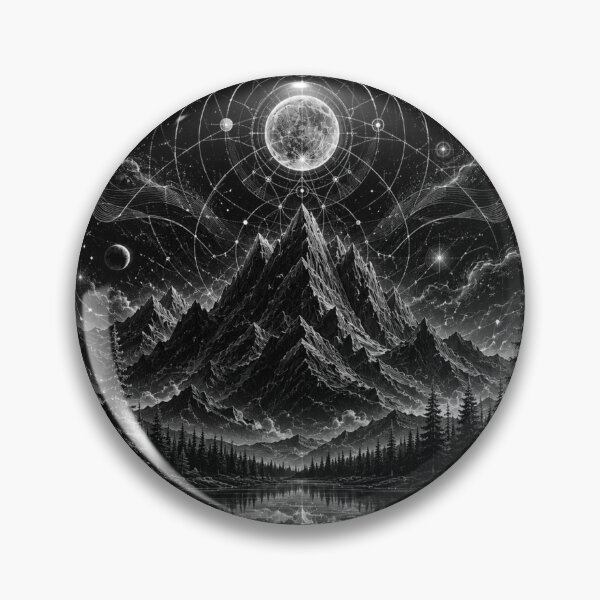 Item preview, Quantum Nightscape Mountains | Black & White Cosmic Forest Wall Art designed and sold by Templatemini.