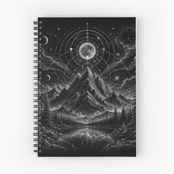 Item preview, Quantum Nightscape Mountains | Black & White Cosmic Forest Wall Art designed and sold by Templatemini.