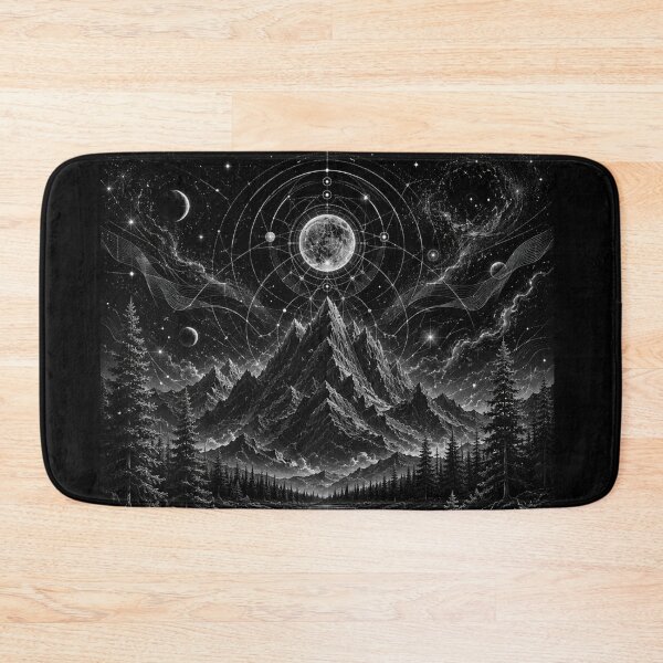 Item preview, Quantum Nightscape Mountains | Black & White Cosmic Forest Wall Art designed and sold by Templatemini.