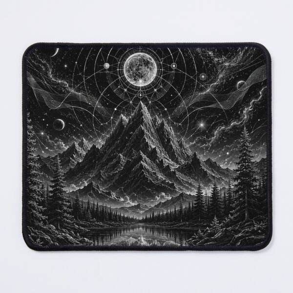 Item preview, Quantum Nightscape Mountains | Black & White Cosmic Forest Wall Art designed and sold by Templatemini.