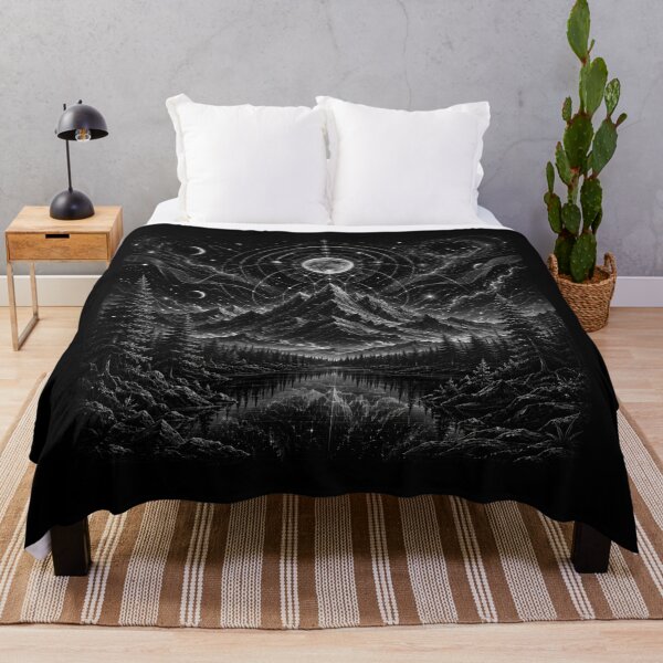 Item preview, Quantum Nightscape Mountains | Black & White Cosmic Forest Wall Art designed and sold by Templatemini.