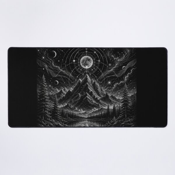 Item preview, Quantum Nightscape Mountains | Black & White Cosmic Forest Wall Art designed and sold by Templatemini.