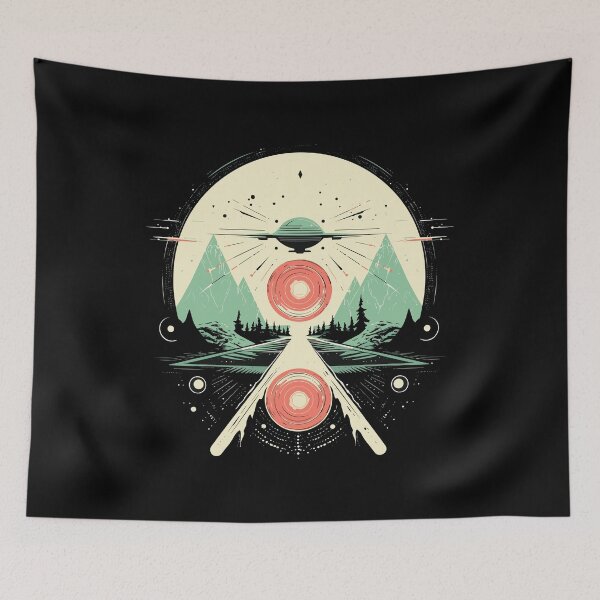 Item preview, Mid Century Modern UFO Mountain Geometric Retro Space Art designed and sold by NaturesRepose.