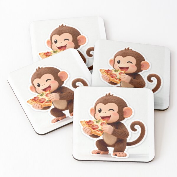 Item preview, Cute Happy Monkey Eating Pizza Funny Animal Sticker designed and sold by bakosshops.