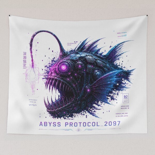 Item preview, Abyss Protocol 2097 Cyber Anglerfish – Dark Neon Deep Sea Monster Design designed and sold by FusiTink.