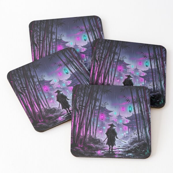 Item preview, Cyberpunk Samurai Bamboo Path Neon Art designed and sold by Osmose-Studio.
