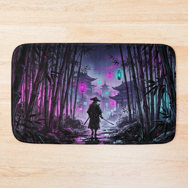 Item preview, Cyberpunk Samurai Bamboo Path Neon Art designed and sold by Osmose-Studio.