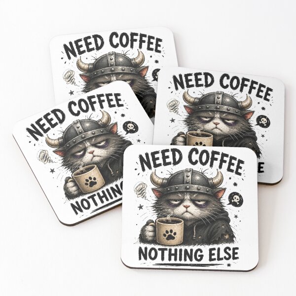 Item preview, Need Coffee Nothing Else Angry Viking Cat Funny Coffee Lover Design designed and sold by Claws & Chaos.