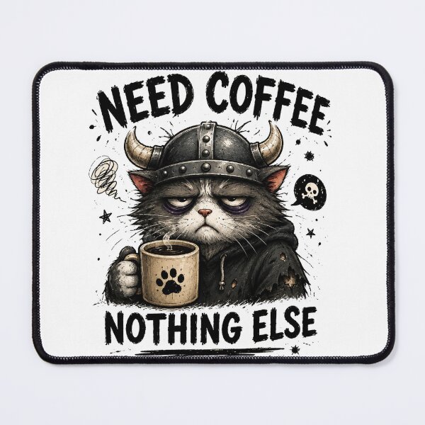 Item preview, Need Coffee Nothing Else Angry Viking Cat Funny Coffee Lover Design designed and sold by Claws & Chaos.