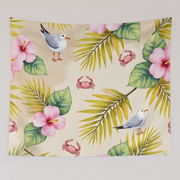 Item preview, Pastel Beach Coastal Illustration | Seagulls, Flowers & Crabs Summer Seaside Art designed and sold by PeacefulD-signs.