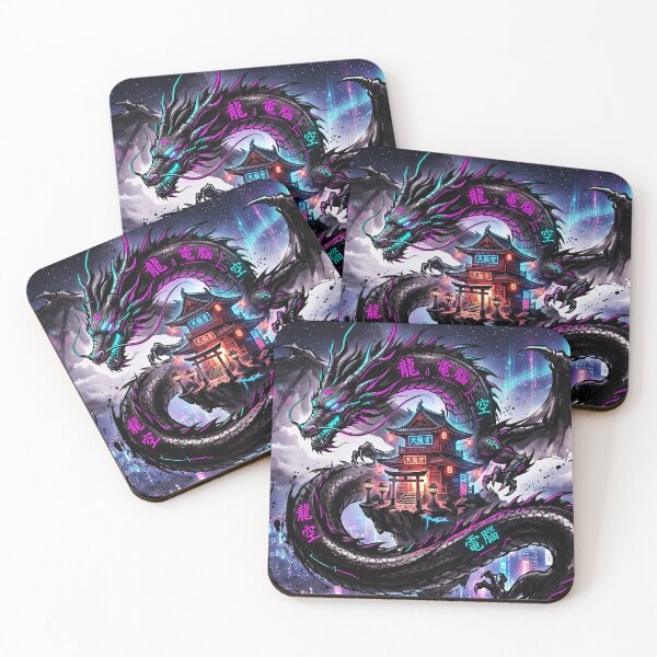 Item preview, Cyberpunk Dragon Floating Temple Neon Skyline Art designed and sold by Osmose-Studio.