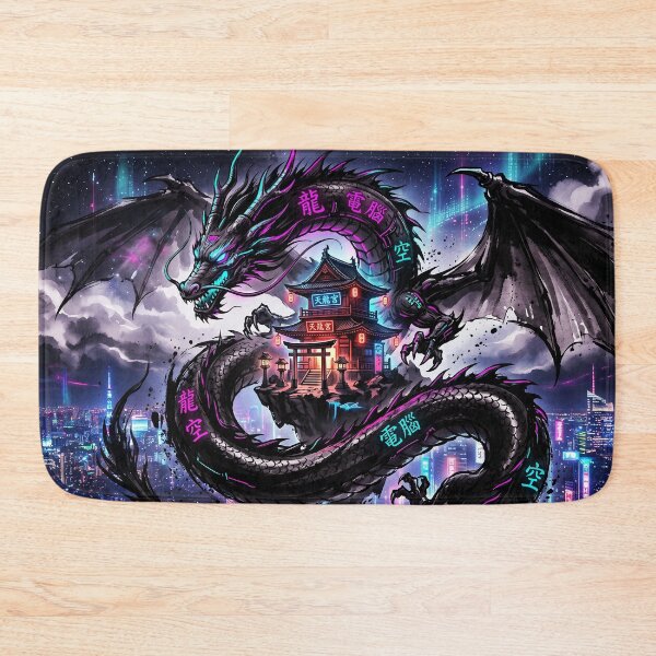 Item preview, Cyberpunk Dragon Floating Temple Neon Skyline Art designed and sold by Osmose-Studio ⭐⭐⭐⭐⭐.