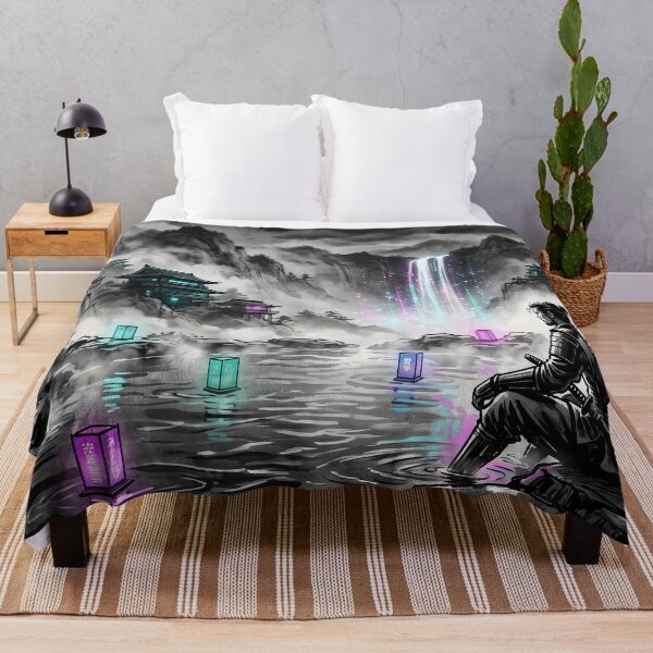 Item preview, Cyberpunk Samurai Zen Waterfall Misty Mountain Art designed and sold by Osmose-Studio.