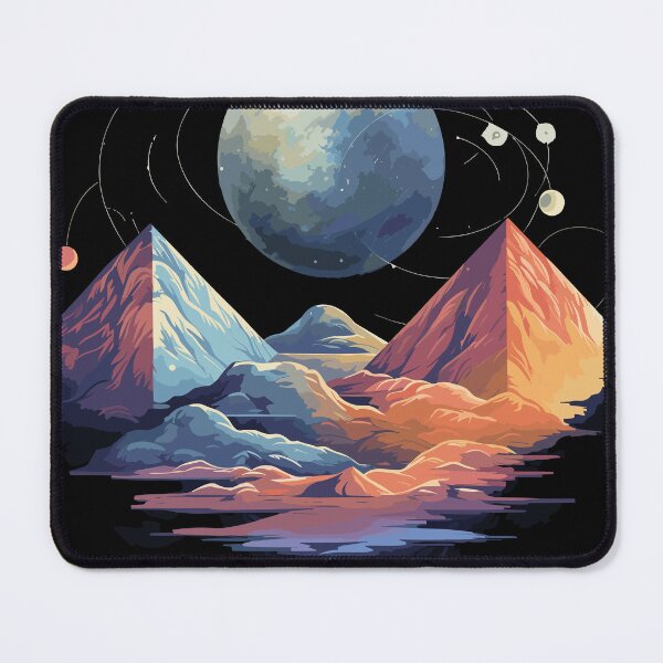 Item preview, Mountain Moon Orbit Blue Orange Cosmic Landscape Space Art designed and sold by NaturesRepose.