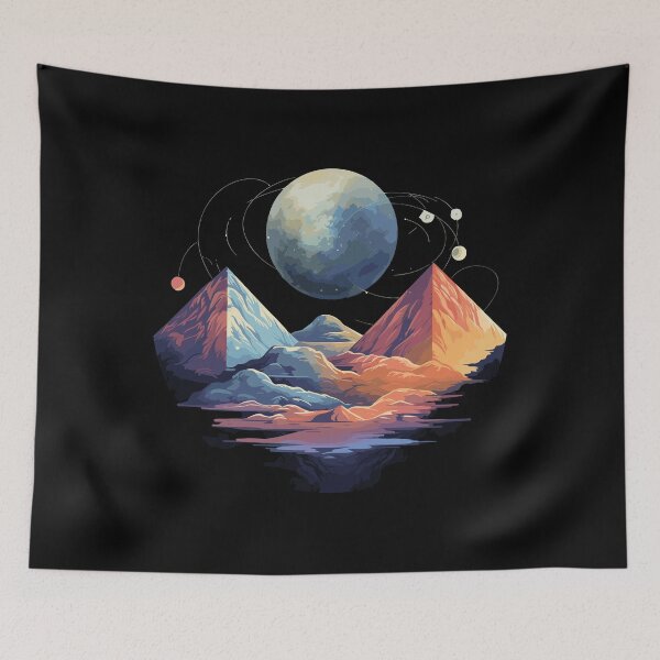 Item preview, Mountain Moon Orbit Blue Orange Cosmic Landscape Space Art designed and sold by NaturesRepose.