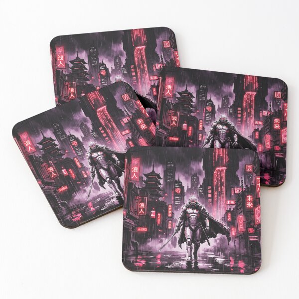 Item preview, Cyberpunk Armored Cyborg Crimson Neon Katana City Art designed and sold by Osmose-Studio.