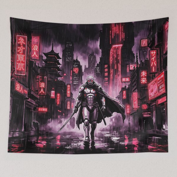 Item preview, Cyberpunk Armored Cyborg Crimson Neon Katana City Art designed and sold by Osmose-Studio.