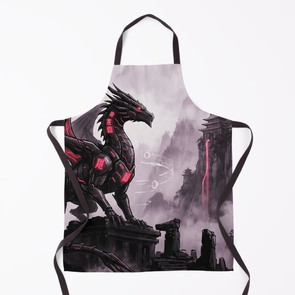 Item preview, Cyberpunk Red Mecha Dragon Mountain Waterfall Art designed and sold by Osmose-Studio.