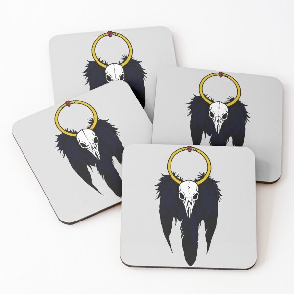 Item preview, Hanging Raven Skull and Feathers on a Ring with a Stone designed and sold by SanyaConcept.