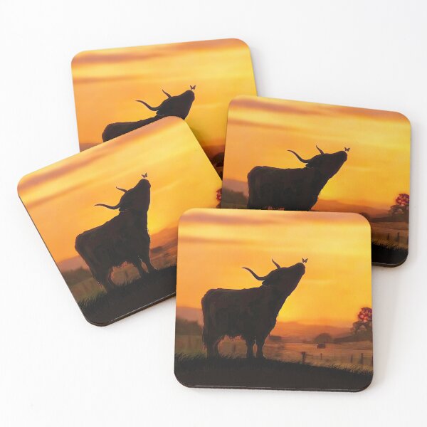 Item preview, Highland Calf Cow with Butterfly on Farm in Country Sweet Sunset Beautful Inspiring  designed and sold by Stephanie Laird.