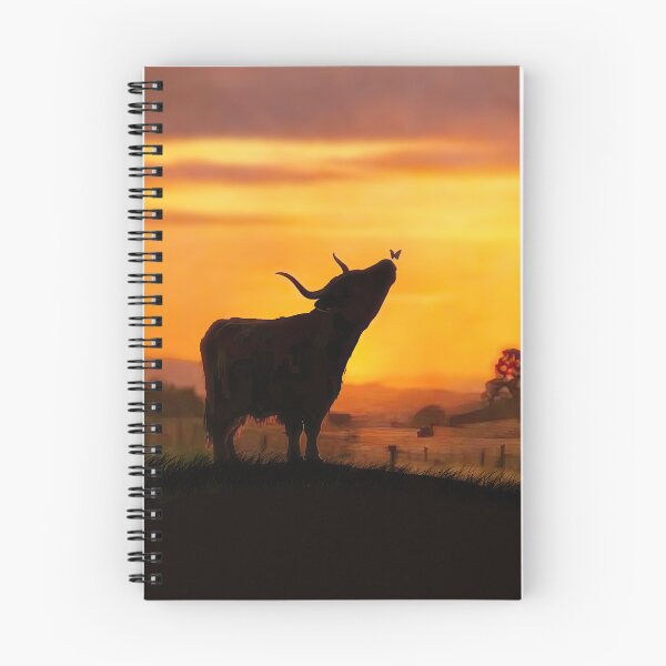 Item preview, Highland Calf Cow with Butterfly on Farm in Country Sweet Sunset Beautful Inspiring  designed and sold by Stephanie Laird.
