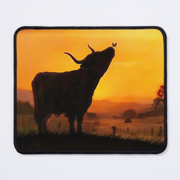 Item preview, Highland Calf Cow with Butterfly on Farm in Country Sweet Sunset Beautful Inspiring  designed and sold by Stephanie Laird.