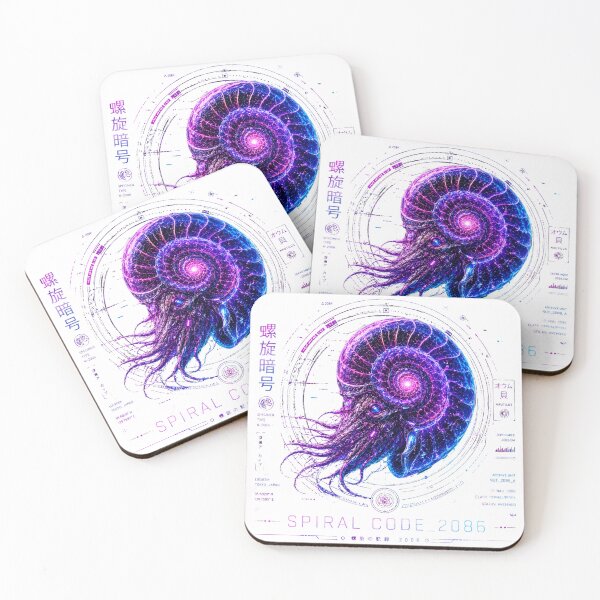 Item preview, Spiral Code 2086 Neon Nautilus Archive – Futuristic Cyber Ocean Design designed and sold by FusiTink.
