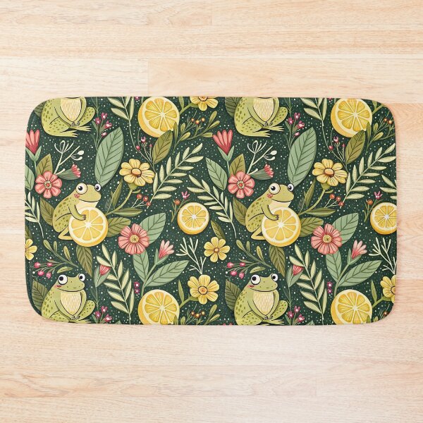 Item preview, Cute Lemon Frogs Floral Pattern designed and sold by Storybook Botanica.