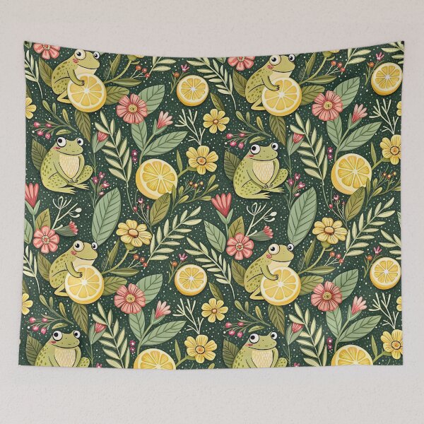 Item preview, Cute Lemon Frogs Floral Pattern designed and sold by Petal & Pattern Co.