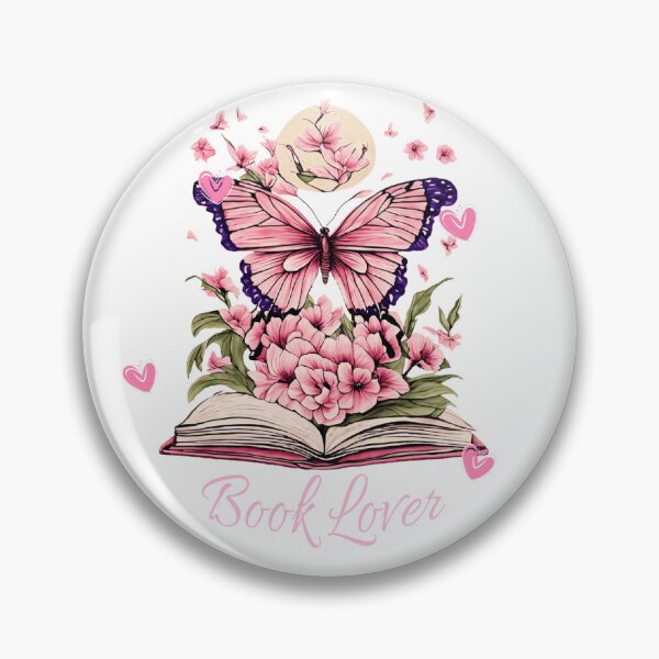 Item preview, Book Lover Butterfly and Hearts Open book holds a bouquet of flowers a pink butterfly under a full moon feminine and pretty designed and sold by Lori Richardson.