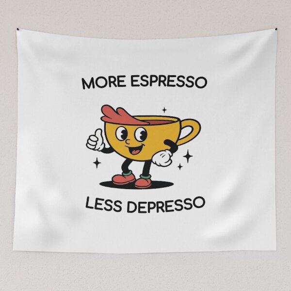 Item preview, More Espresso Less Depresso – Retro Coffee Cup Funny Quote! designed and sold by SupplyCode.
