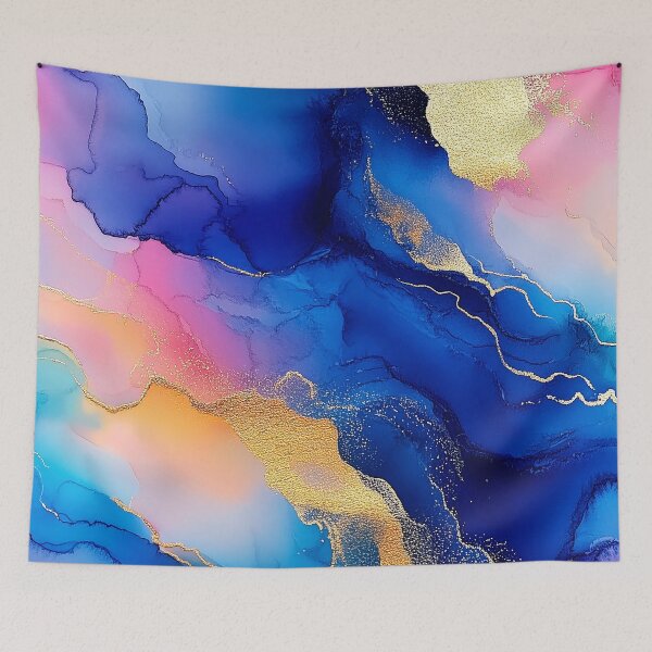 Item preview, Blue Alcohol Ink Abstract With Golden Hues Accents designed and sold by DEC02.