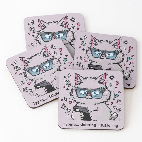 Item preview, Typing Deleting Suffering Funny Cat Texting Illustration designed and sold by alvinavery.