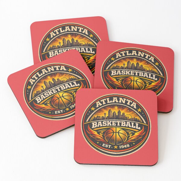 Item preview, Atlanta Basketball Vintage Badge Shirt – Red Gold Retro Hoops Tee – Skyline Basketball Design designed and sold by TKOprintdesigns.